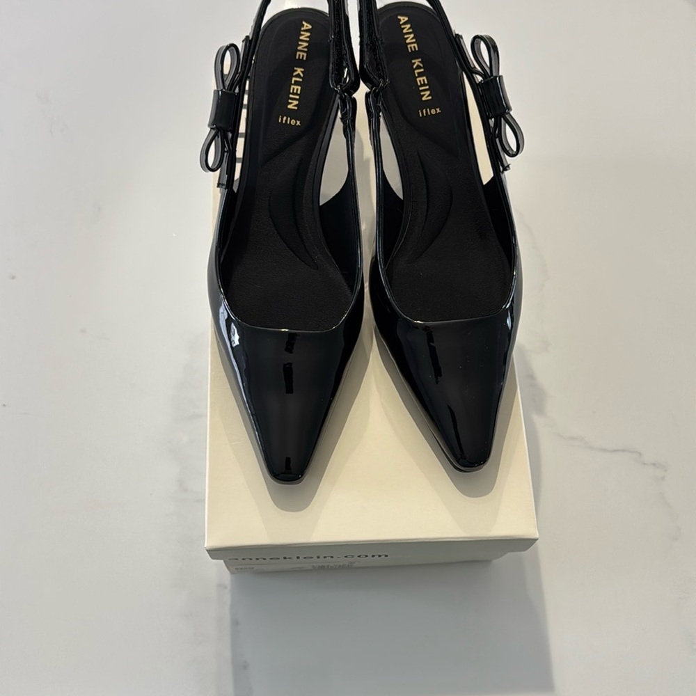 Anne Klein Black Slingback Heels with Textured Finish